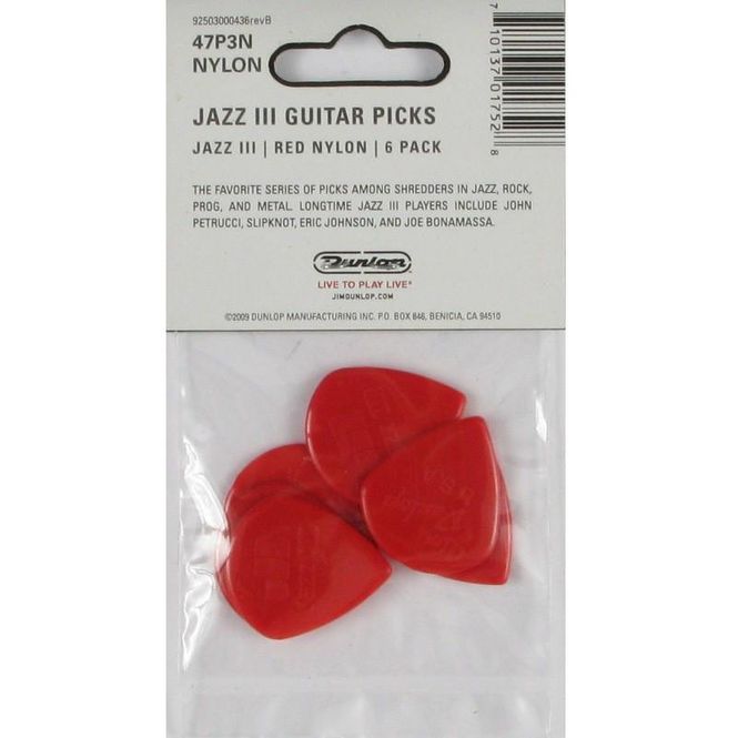 Hovedbilde Dunlop Jazz III 47P3N Sharp 1.38 Red Nylon Plekter 6-pakning