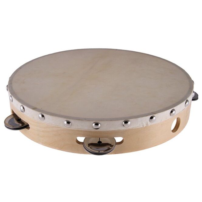 Hovedbilde Tamburin med geiteskinn, 6 bjellepar, TAM-4