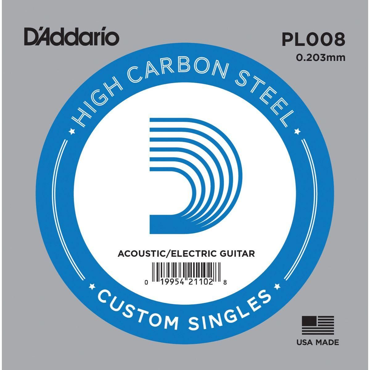 D'addario PL008 Enkeltstreng elgitar/akustisk gitar Plain Steel 008