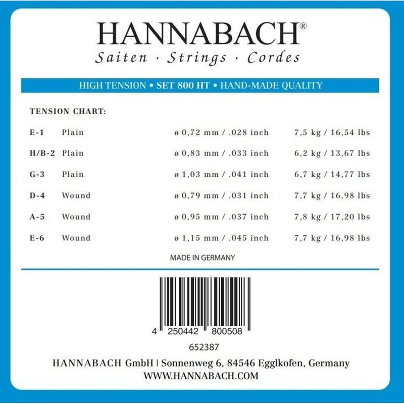 Hannabach 800 HT Strengesett klassisk gitar, High Tension