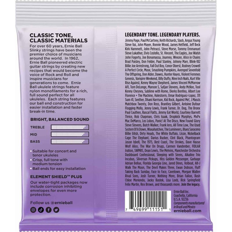 Ernie Ball 2327 Ukulelestrenger, Low G, svart
