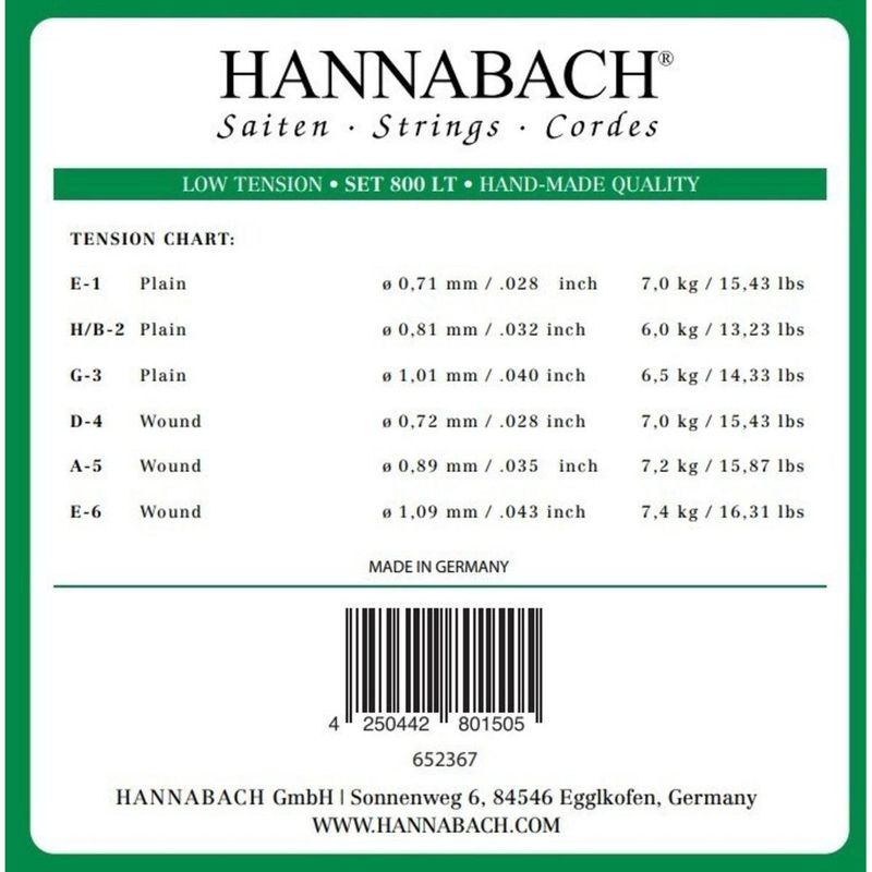 Hannabach 800 LT Strengesett klassisk gitar, Low Tension