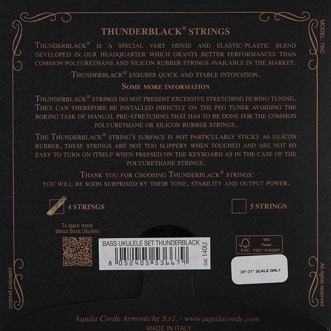 Hovedbilde Aquila Thunder Black Bass-ukulele-strenger 4-strengs (66 cm)