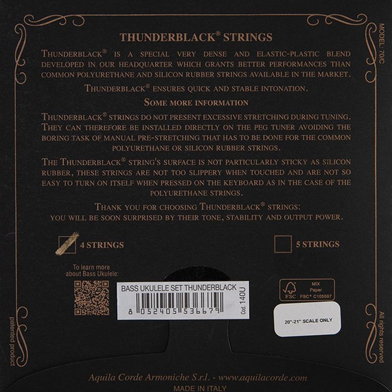 Aquila Thunder Black Bass-ukulele-strenger 4-strengs (66 cm)