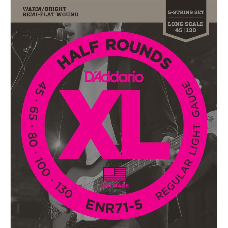 D'Addario ENR71-5 Half Rounds Basstrenger, halvslipte