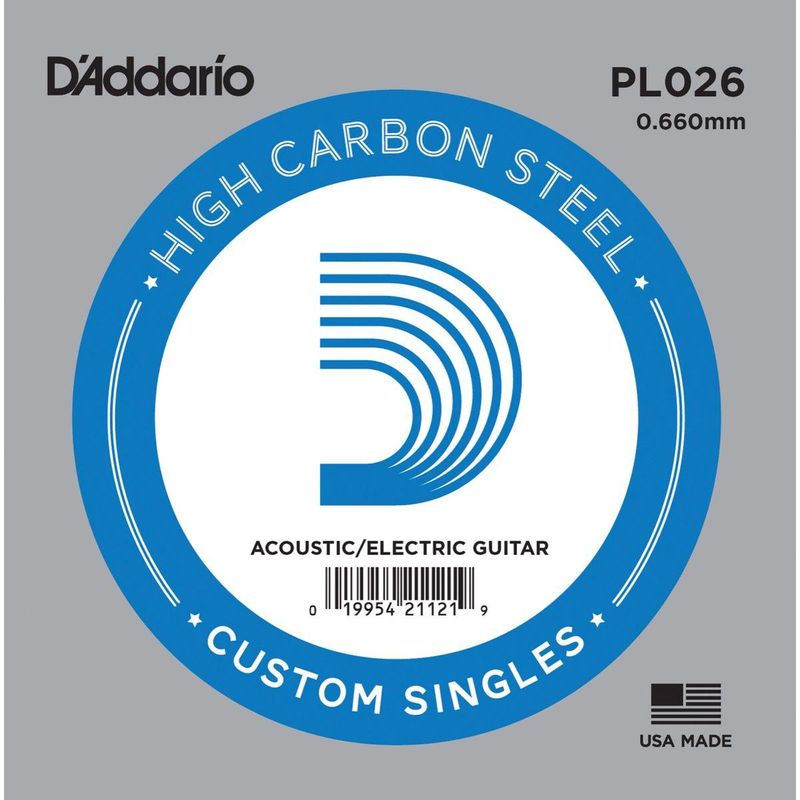 D'addario PL026 Enkeltstreng elgitar/akustisk gitar Plain Steel 026