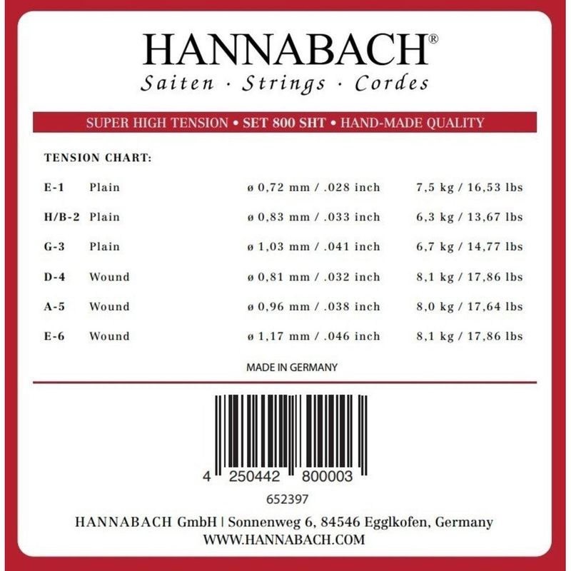 Hannabach 800 SHT Strengesett klassisk gitar, Super High Tension