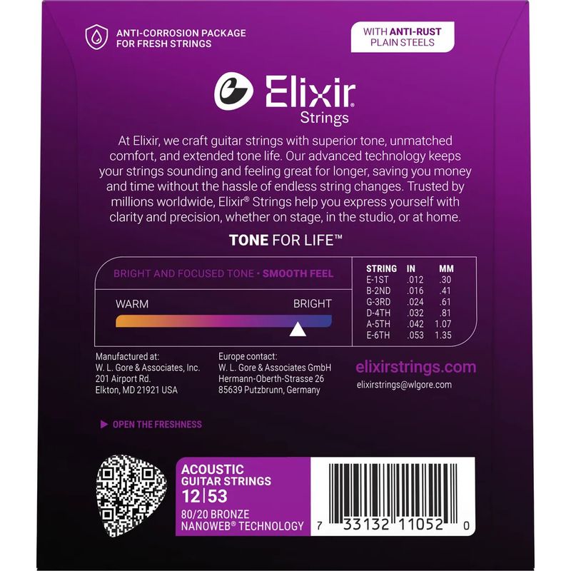 Elixir 11052 Nanoweb ak. gitarstr. 80/20 Bronze 012-053