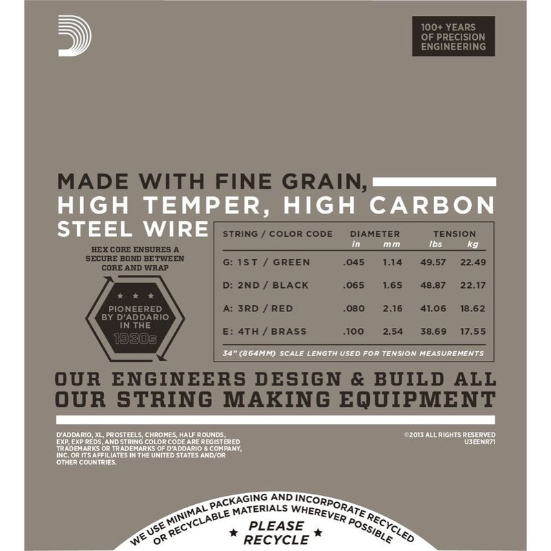 D'Addario ENR71 Half Rounds Basstrenger, halvslipte