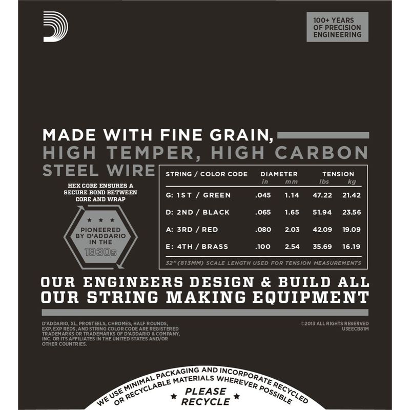 D'Addario ECB81M Chromes Basstrenger, Flatwound