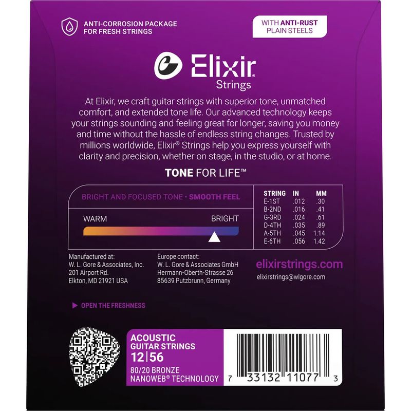 Elixir 11077 Nanoweb ak. gitarstr. 80/20 Bronze 012-056